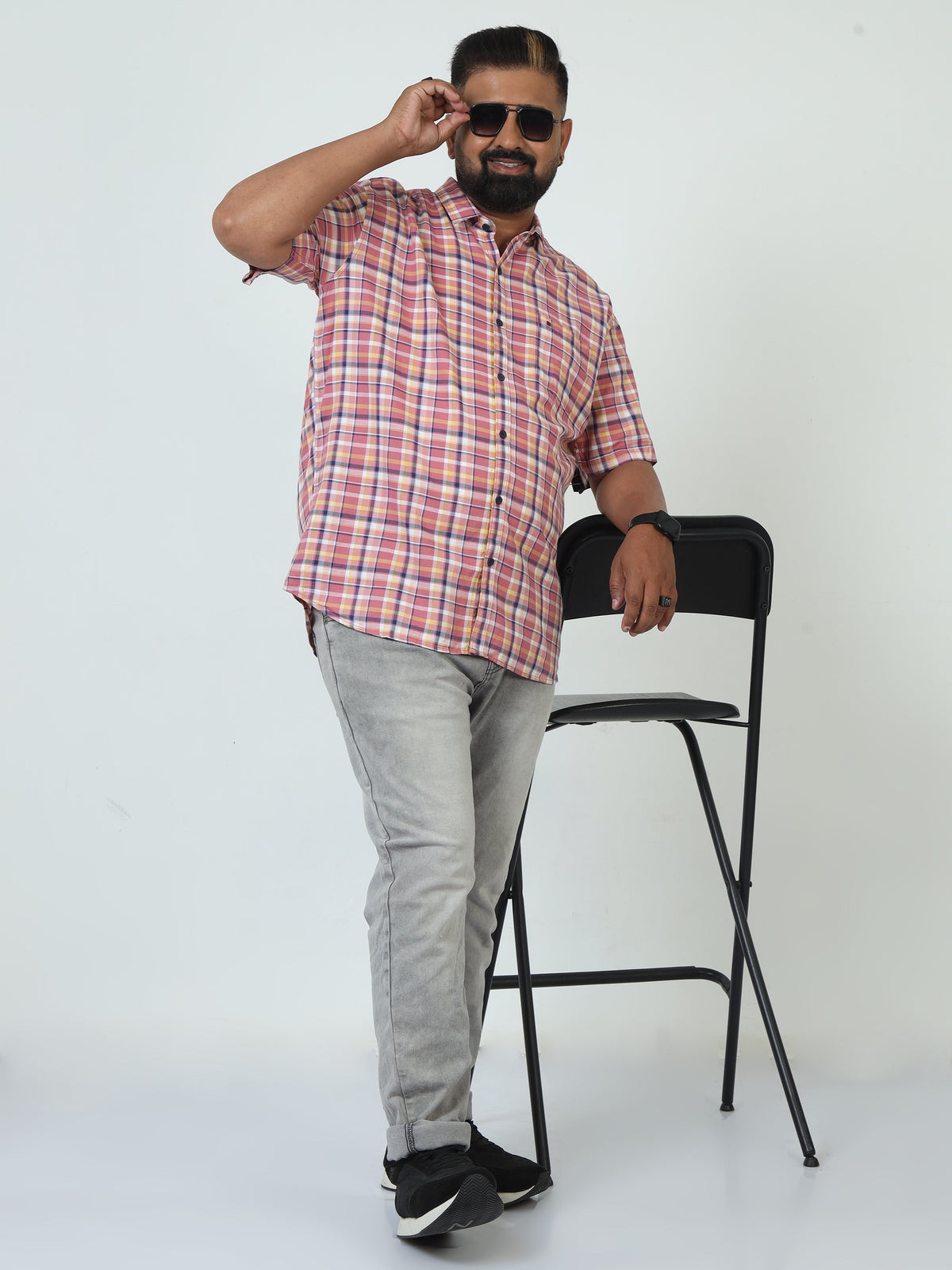 Men Plus Size Checkered Casual Shirt