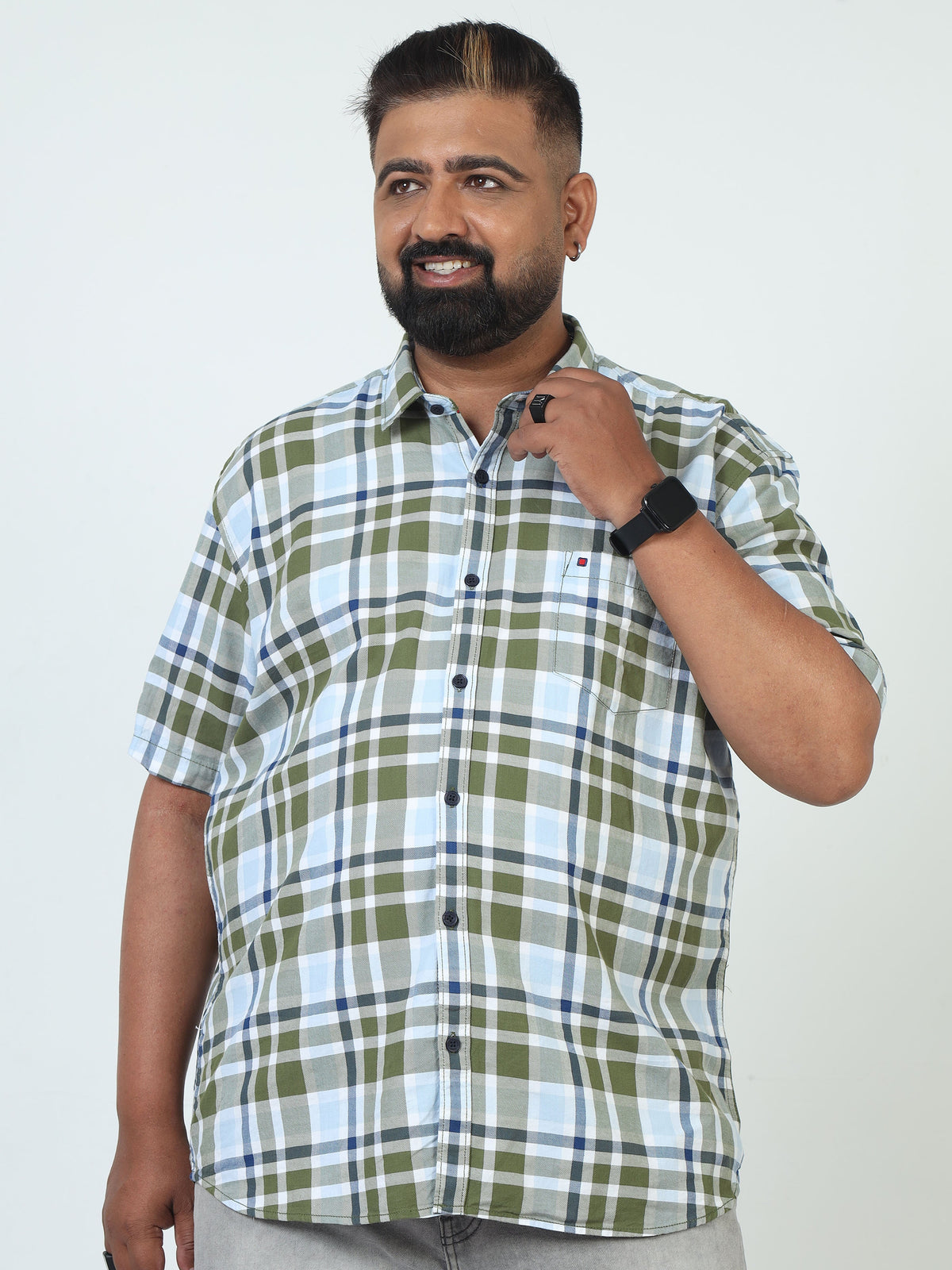 Men Plus Size Checkered Casual Shirt