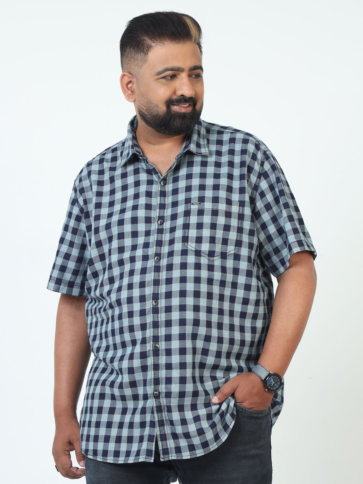 Men Plus Size Checkered Casual Shirt