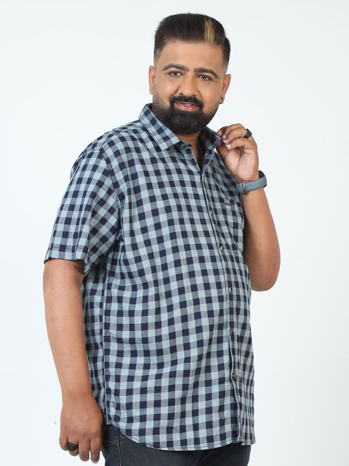 Men Plus Size Checkered Casual Shirt