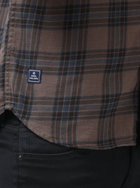 Men Brown Slim Fit Checks Full Sleeve Casual Shirt