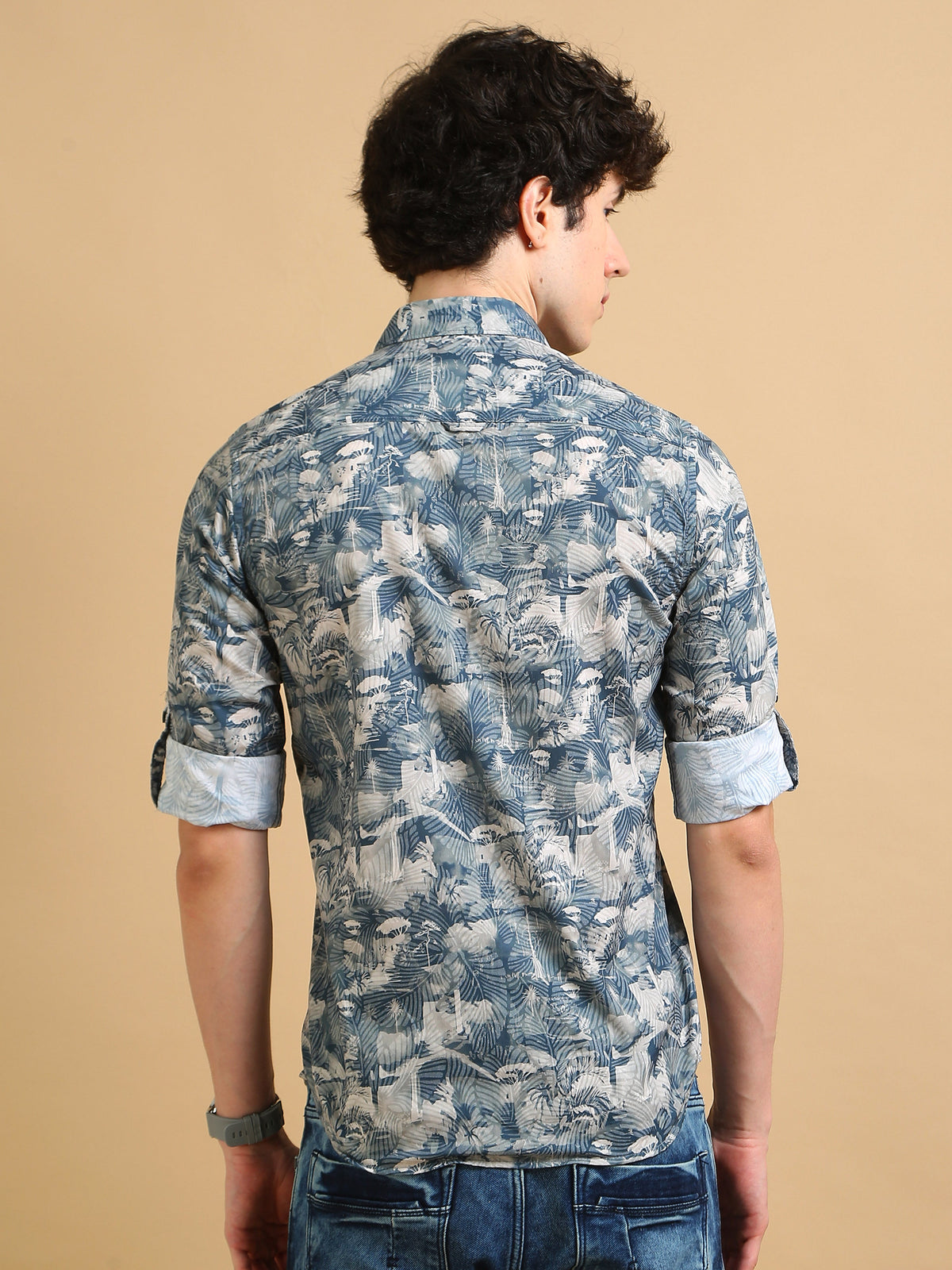 Men Blue Slim Fit Printed Full Sleeve Casual Shirt