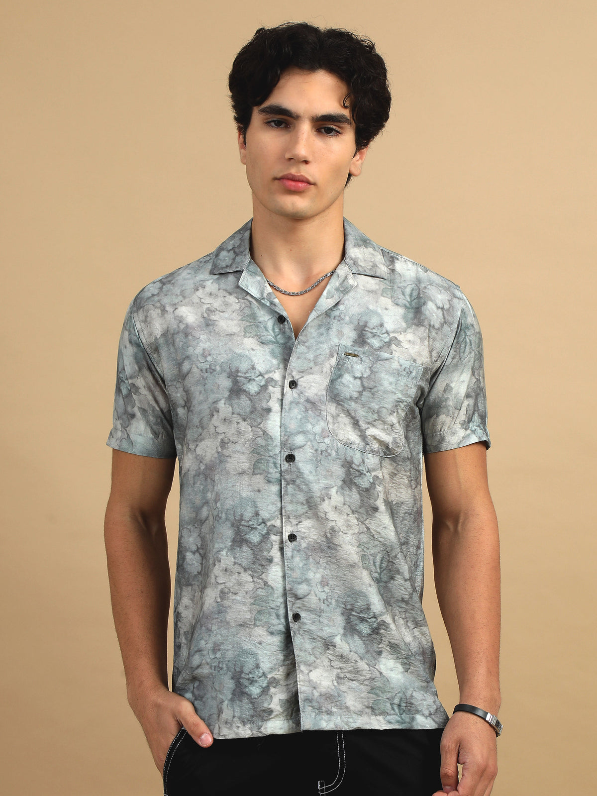 Men Light Green Slim Fit Printed Half Sleeve Casual Shirt