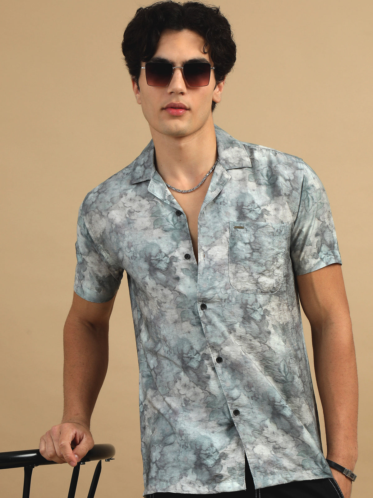 Men Light Green Slim Fit Printed Half Sleeve Casual Shirt