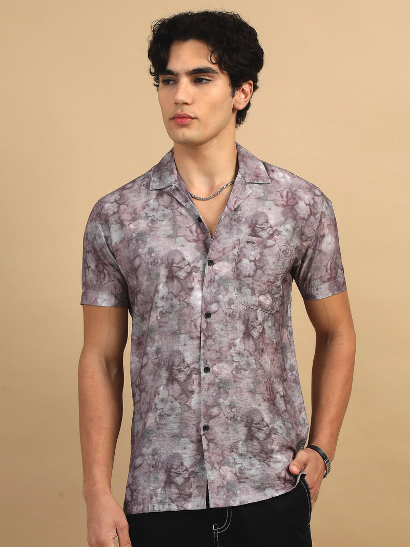 Men Pink  Slim Fit Printed Half Sleeve Casual Shirt