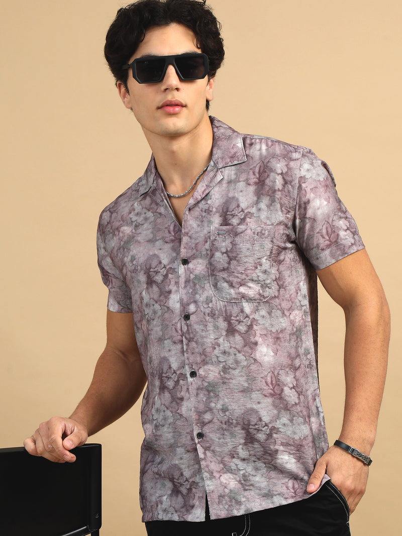 Men Pink  Slim Fit Printed Half Sleeve Casual Shirt