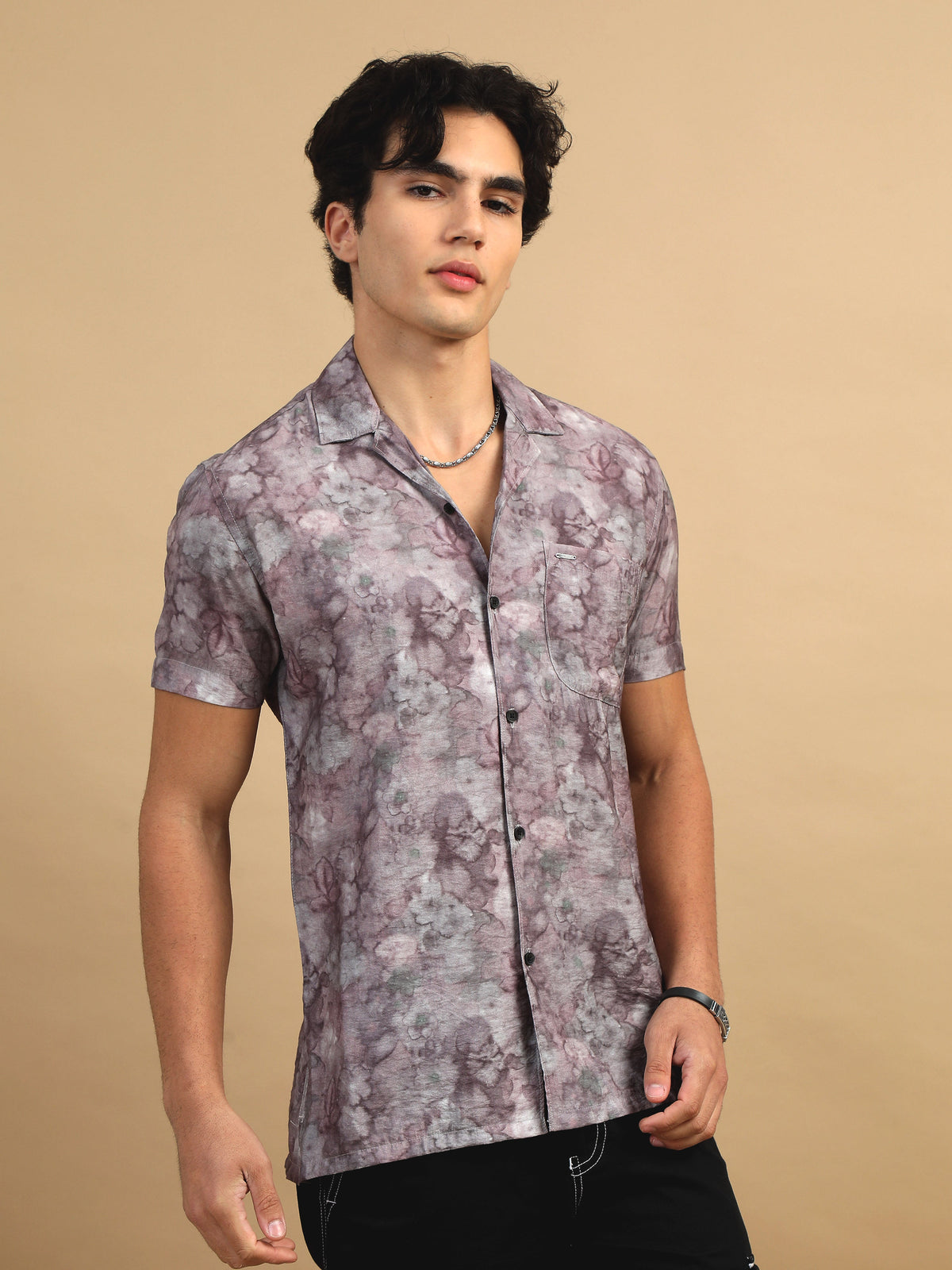 Men Pink  Slim Fit Printed Half Sleeve Casual Shirt