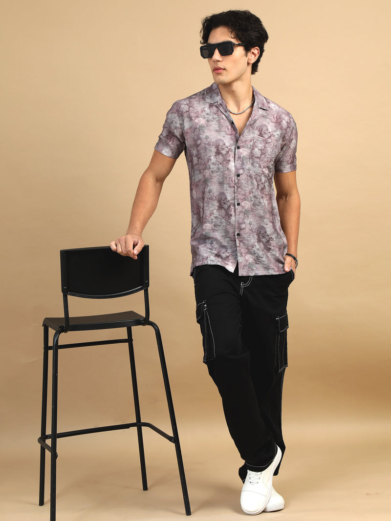 Men Pink  Slim Fit Printed Half Sleeve Casual Shirt