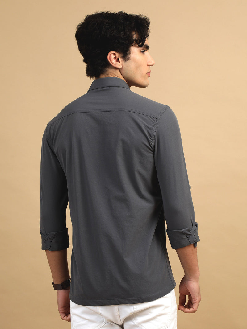 Men Dk.Grey Slim Fit Solid Full Sleeve Lycra Casual Shirt