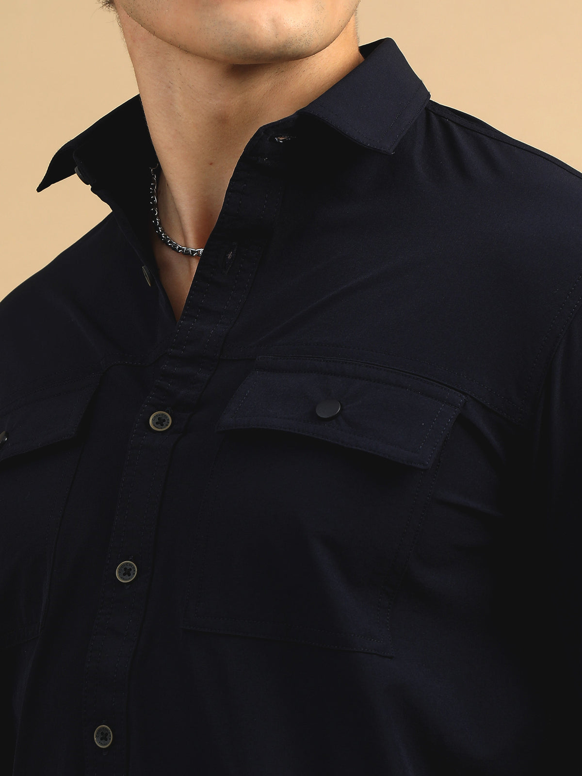 Men Navy Slim Fit Solid Full Sleeve Lycra Casual Shirt