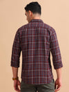 Men Brown Slim Fit Checks Full Sleeve Casual Shirt