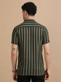 Men Green Half Sleeve Cotton Knitted Casual Shirt