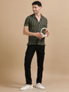 Men Green Half Sleeve Cotton Knitted Casual Shirt