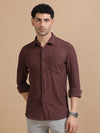 Men Maroon Full Sleeve Cotton Knitted Casual Shirt