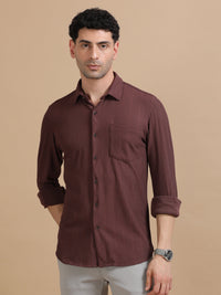 Men Maroon Full Sleeve Cotton Knitted Casual Shirt