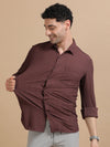 Men Maroon Full Sleeve Cotton Knitted Casual Shirt