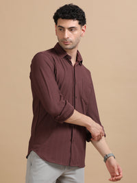 Men Maroon Full Sleeve Cotton Knitted Casual Shirt