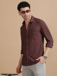 Men Maroon Full Sleeve Cotton Knitted Casual Shirt
