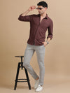 Men Maroon Full Sleeve Cotton Knitted Casual Shirt