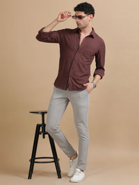 Men Maroon Full Sleeve Cotton Knitted Casual Shirt