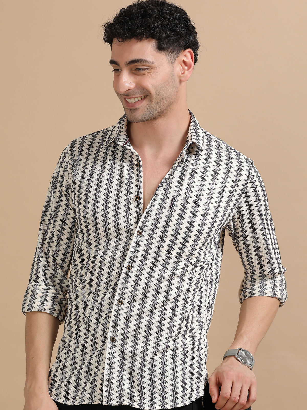 Men Purple Full Sleeve knitted Dobby Casual Shirt