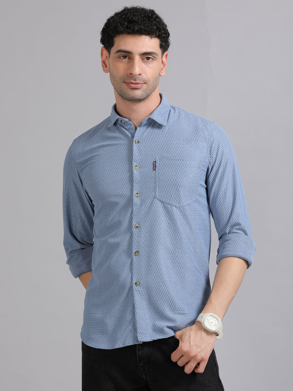 Men Blue Full Sleeve knitted Dobby Casual Shirt