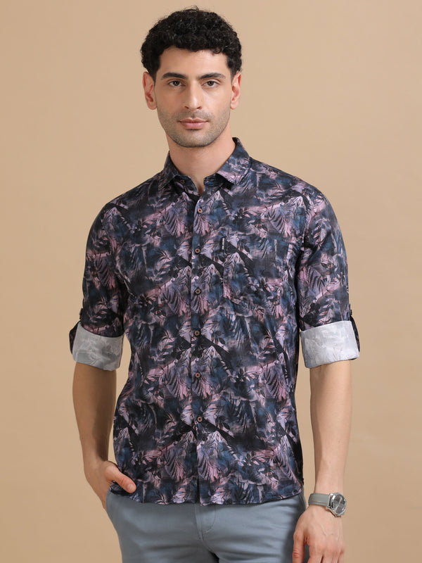 Men Purple Full Sleeve Cotton Printed Casual Shirt
