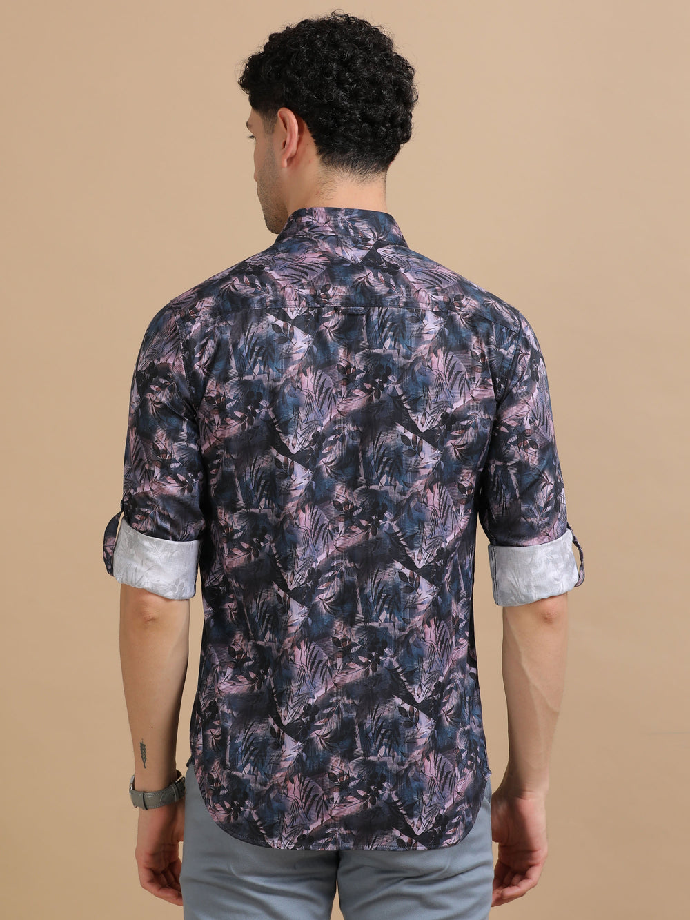 Men Purple Full Sleeve Cotton Printed Casual Shirt