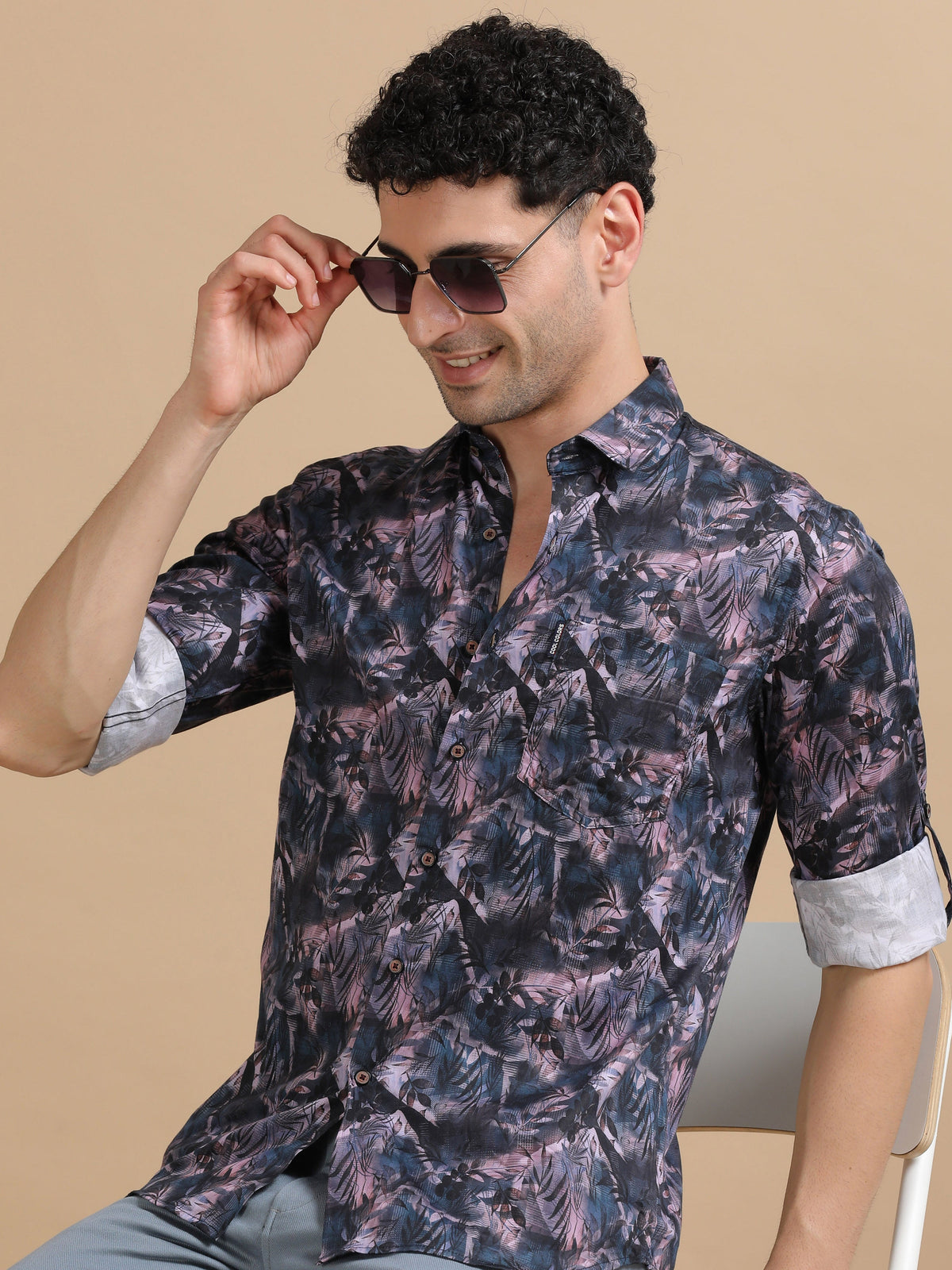 Men Purple Full Sleeve Cotton Printed Casual Shirt