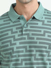 Men Green Printed Regular Fit Half Sleeve Polo Neck T-Shirt