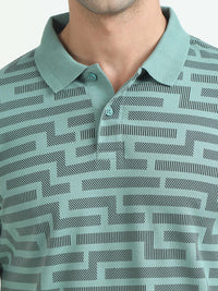 Men Green Printed Regular Fit Half Sleeve Polo Neck T-Shirt