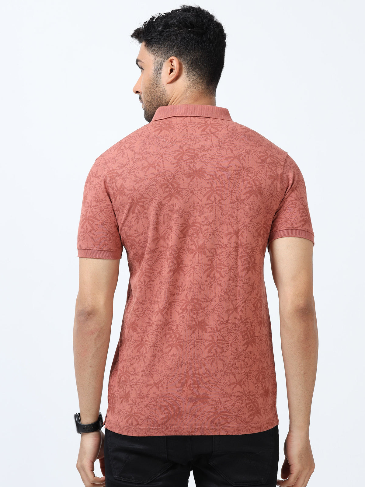 Men Rust Printed Regular Fit Half Sleeve Polo Neck T-Shirt