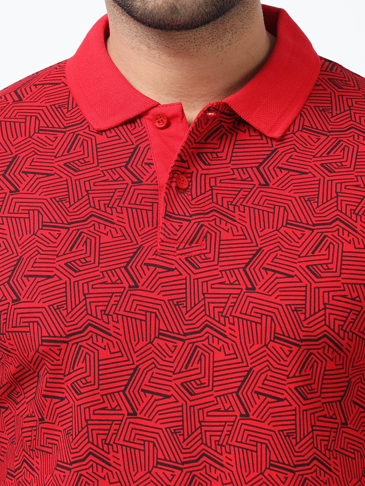 Men Red Printed Regular Fit Half Sleeve Polo Neck T-Shirt