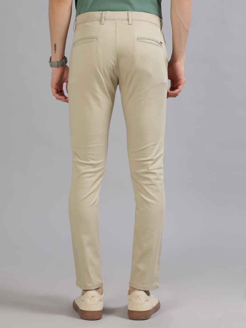 Men Beige Printed Ankle Fit Casual Trousers