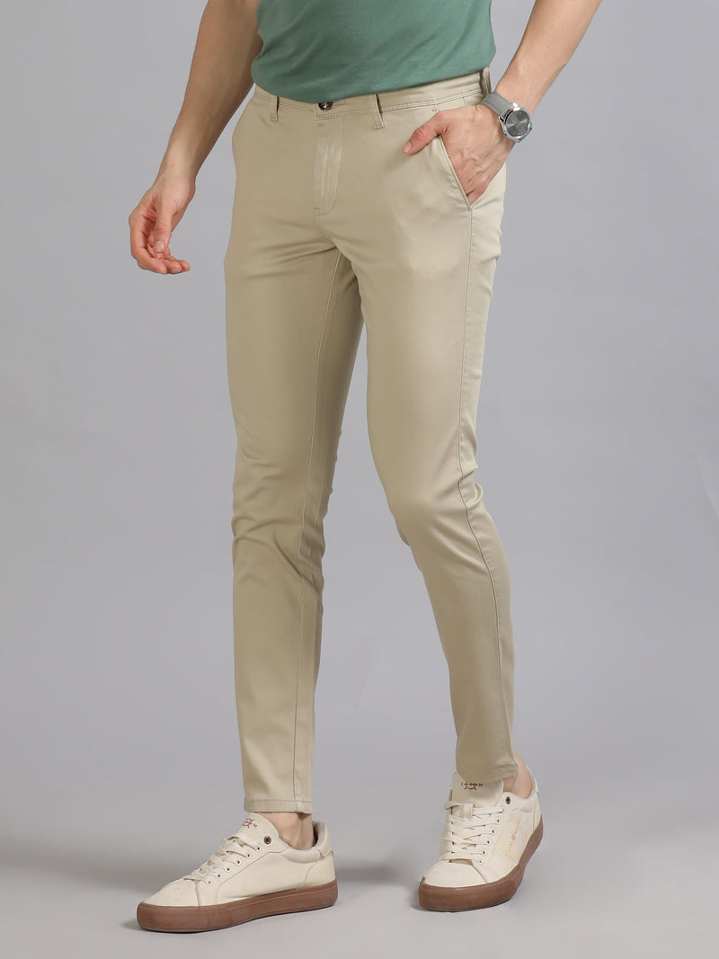 Men Beige Printed Ankle Fit Casual Trousers