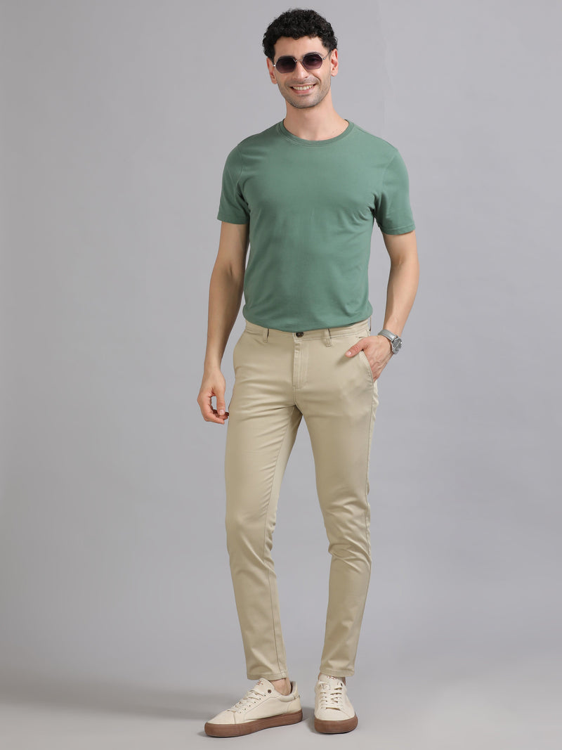 Men Beige Printed Ankle Fit Casual Trousers