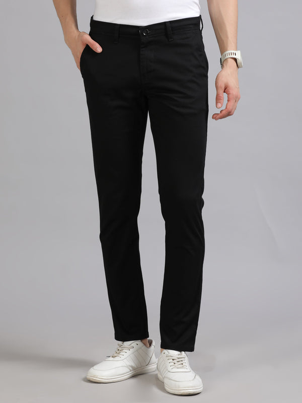 Men Black Printed Ankle Fit Casual Trousers