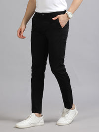 Men Black Printed Ankle Fit Casual Trousers