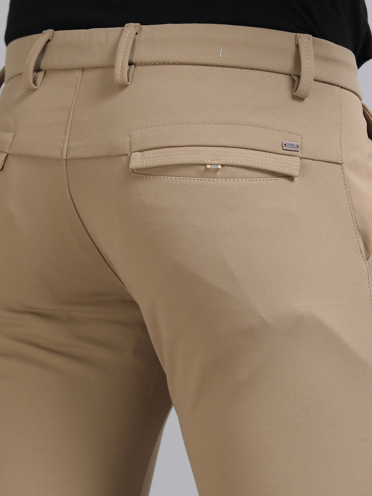 Men Khaki Ankle Fit Solid 4 Way Lycra Casual Trousers