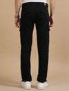 Men Black Narrow Fit Knitted Dobby Casual Jogger Pants