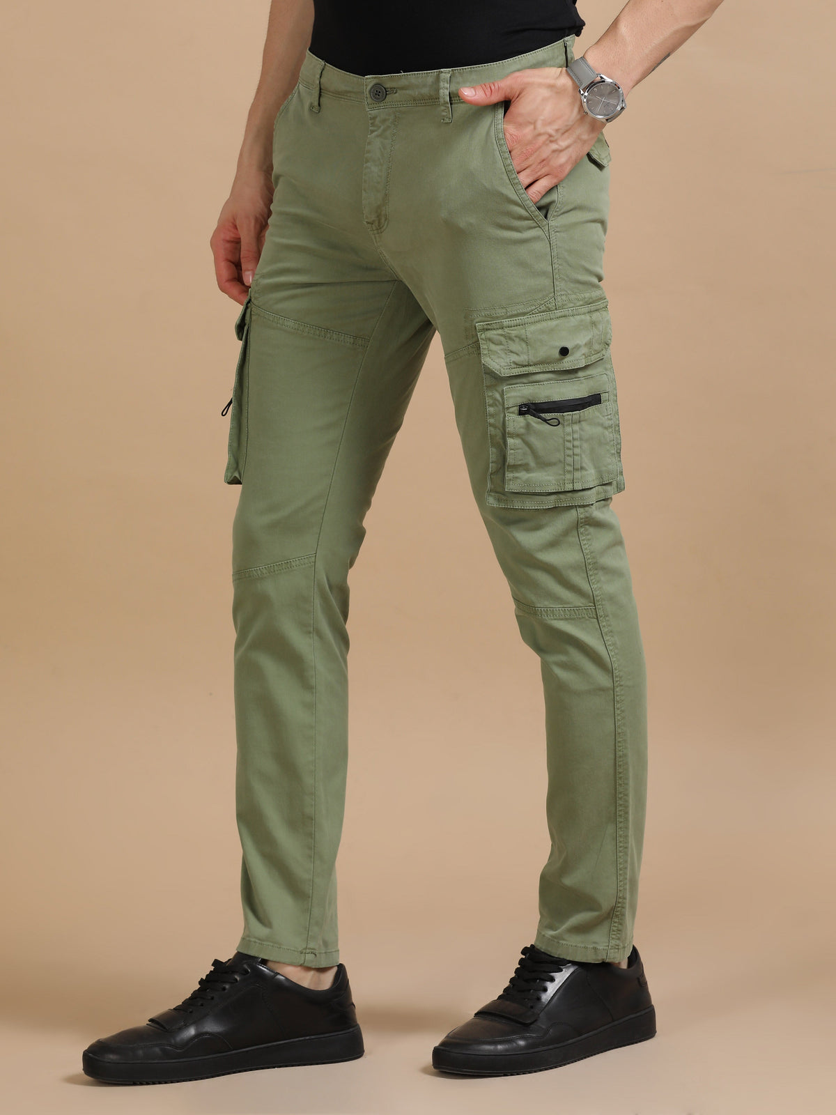 Men Olive Narrow Fit Solid Casual Jogger Pants