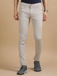 Men Beige Narrow Fit Rfd Solid Casual Trousers