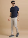 Men Beige Narrow Fit Rfd Solid Casual Trousers