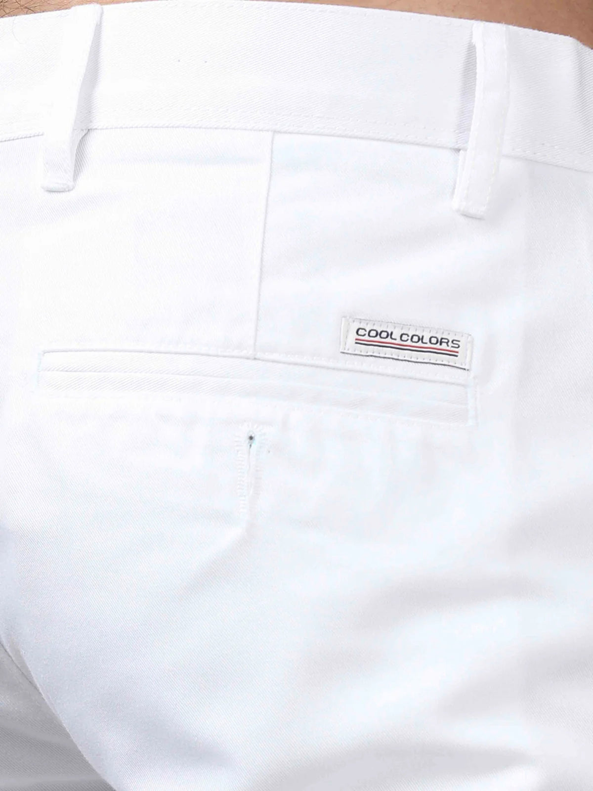 Men White Narrow Fit Solid Cotton Casual Trousers