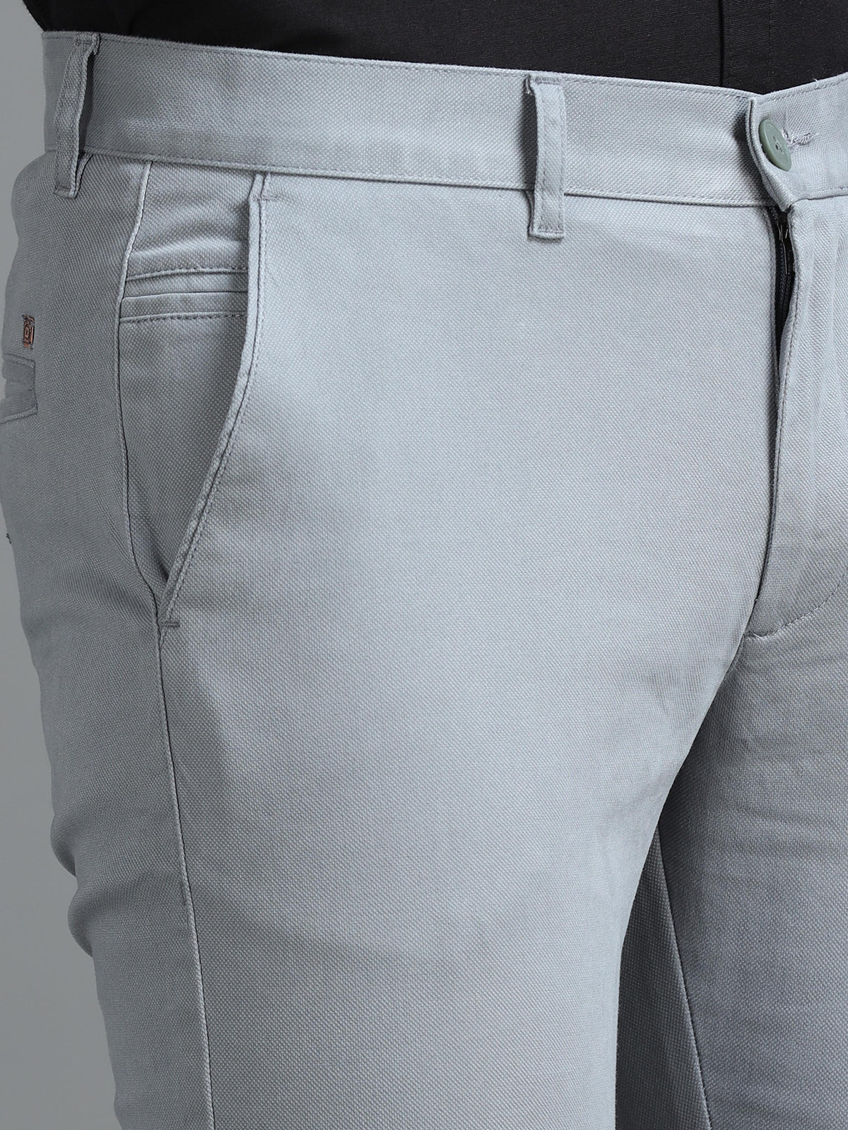 Men Light Grey Ankle Fit Dobby Cotton Casual Trousers