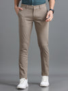 Men Beige Ankle Fit Dobby Cotton Casual Trousers