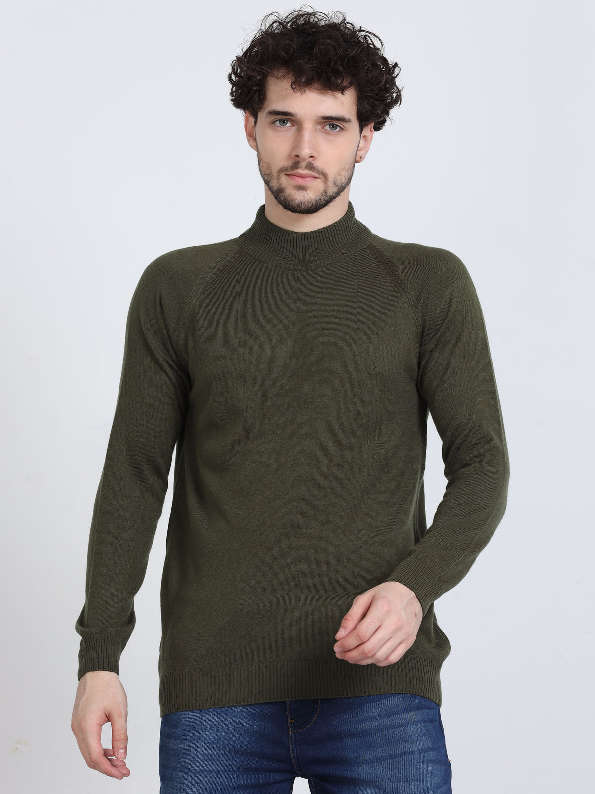 Shop Men's Green High Neck Full Sleeves Sweater Online.