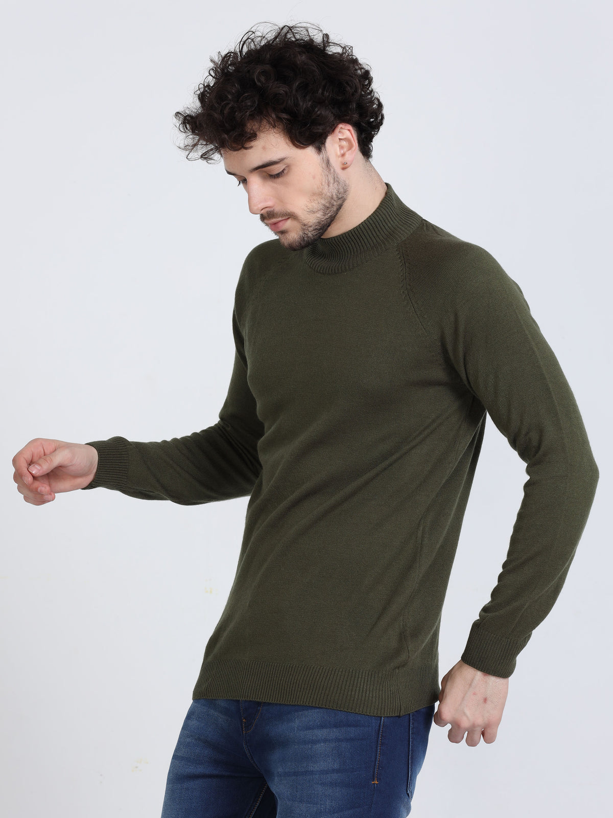 Shop Men's Green High Neck Full Sleeves Sweater Online.