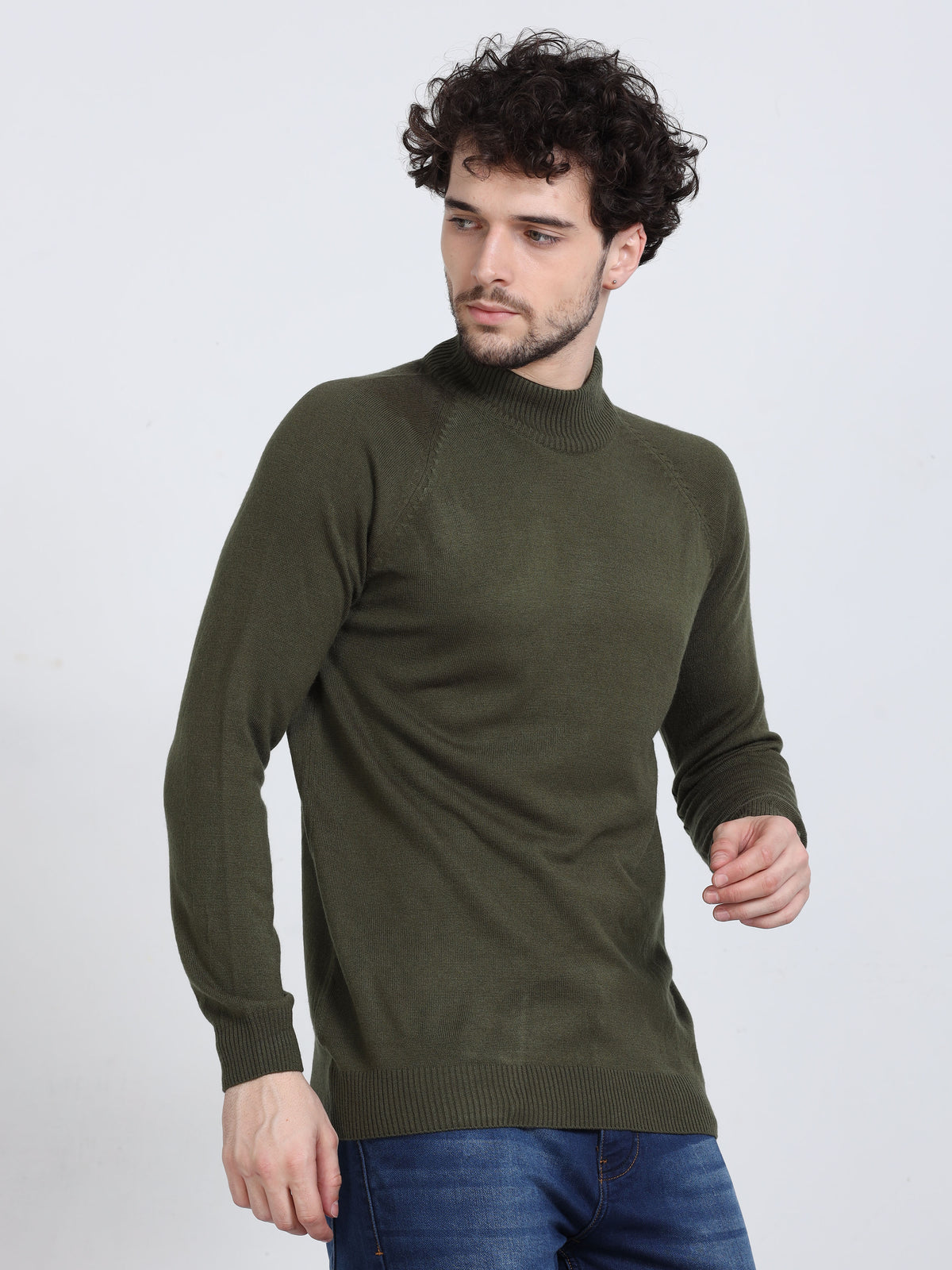 Shop Men's Green High Neck Full Sleeves Sweater Online.