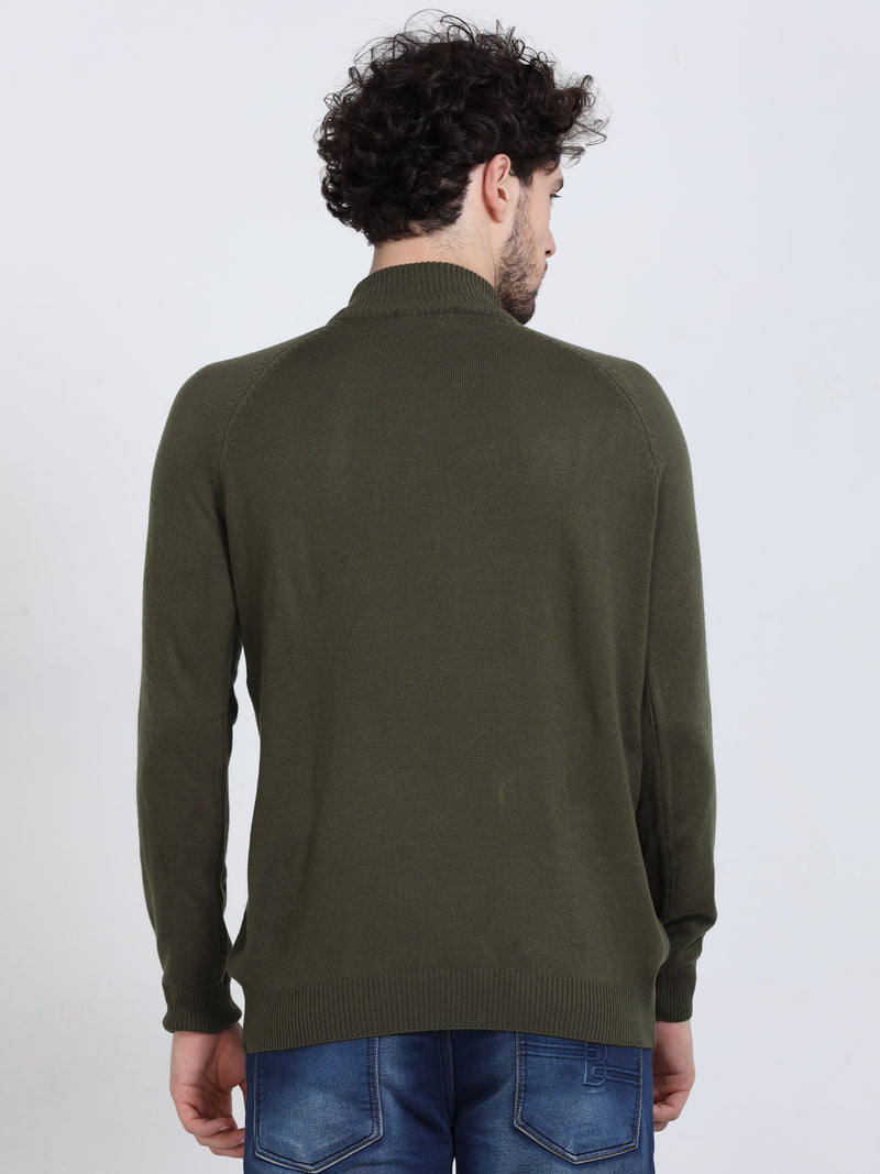 Shop Men's Green High Neck Full Sleeves Sweater Online.